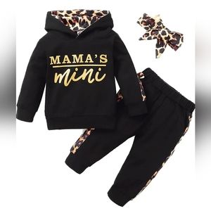 Baby Girl Mama's Mini Outfit 12-18 Month Hooded Sweatshirt Pants Headband Toddle
